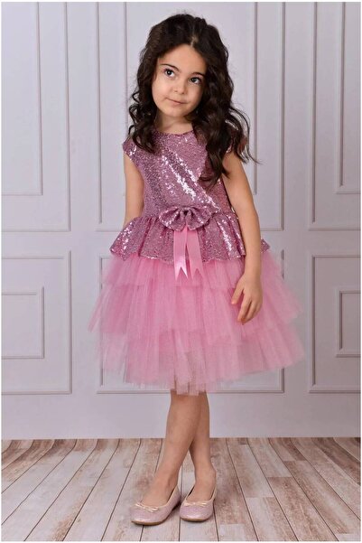 EXTRAÇARŞI Pembe Kız Çocuk Tüllü Abiye Parti Ve Doğum Günü Elbisesi 1/10 Yaş