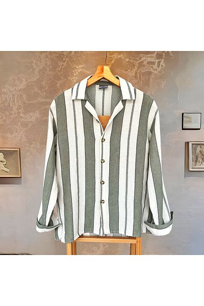 Hazhers Men's Shirt Collar Long Sleeve Linen Oversize Summer Shirt
