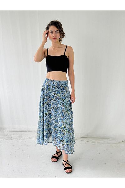 Retrobird Valerie Chiffon Flared Lined Long Skirt Women's Ash Blue