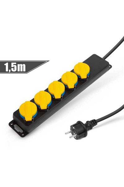 DELIGHT Outdoor extension cord with cover 1.5m 5 sockets 3x1.5mm2 IP44 black Delight 20223E