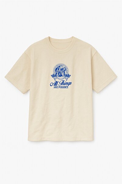 Altair Tr Beige Color Oversize All Things Are Possible Printed Unisex T-Shirt...