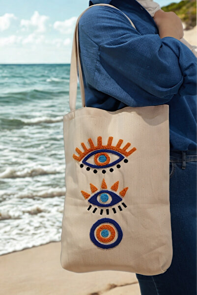 e-Bizz Store Punch Embroidered 1 Piece Shoulder Bag & Beach Bag & Tote Bag