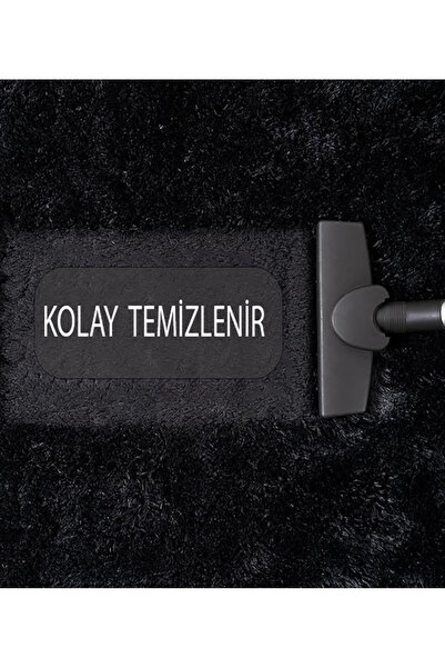 Badelya Home Siyah Post Peluş Halı Yolluk Yumuşak Tüylü Puffy Kaymaz Özel Taban Dekoratif Yıkanabilir Modern
