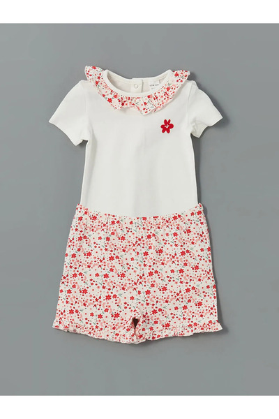LC Waikiki Lcw Baby Ecru Floral Baby Girl Snap Body and Shorts 2-Pack