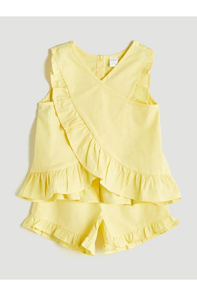 LC Waikiki Lcw Kids Sari Crew Neck Basic Girls Blouse and Shorts 2-Pack