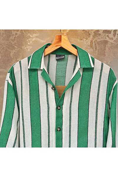 Hazhers Чоловіча сорочка з коміром, довгими рукавами, з льону, оверсайз, літня сорочка