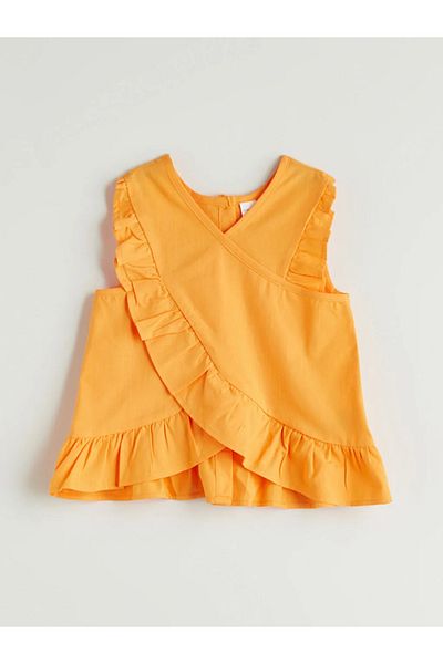 LC Waikiki Lcw Kids Orange Crew Neck Basic Girls Blouse and Shorts 2-Pack