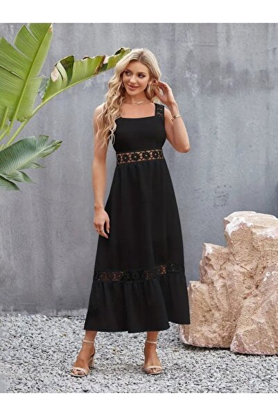 JANES Rochie Kiloş Janjan din crepon cu bretele din dantelă