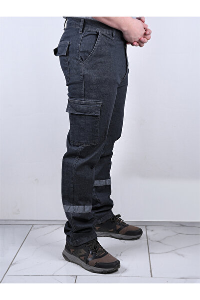 By Okat Reflektörlü Likralı Kot İş Pantolonu | 7 Cepli, Kapaklı ve Kumpas Cepli, Dayanıklı Kumaş