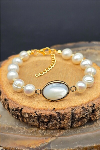 NBS Beautiful Naturel Stones Copper Real Pearl Selenite Bracelet Design (Engagement, Wedding, Daily, Gift) Trend