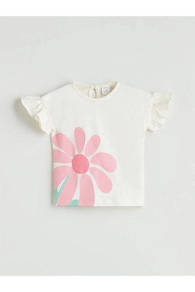 LC Waikiki Lcw baby beige floral girl baby blouse and shorts 2-piece set