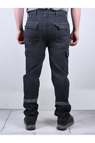 By Okat Reflektörlü Likralı Kot İş Pantolonu | 7 Cepli, Kapaklı ve Kumpas Cepli, Dayanıklı Kumaş