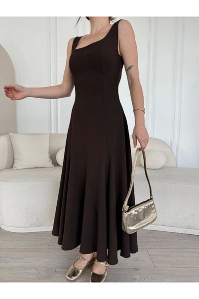 modaserdem Backless Sleeveless Long Dress - Brown