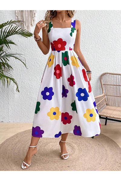 Kashaya Women's Colorful Flower Printed, Sleeveless, Summer Dress. Energetic and Comfortable Style