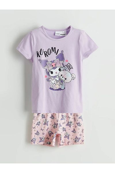 LC Waikiki تي شيرت وسروال قصير للفتيات مطبوع عليه LCW Kids Lilac Kuromi مكون من قطعتين