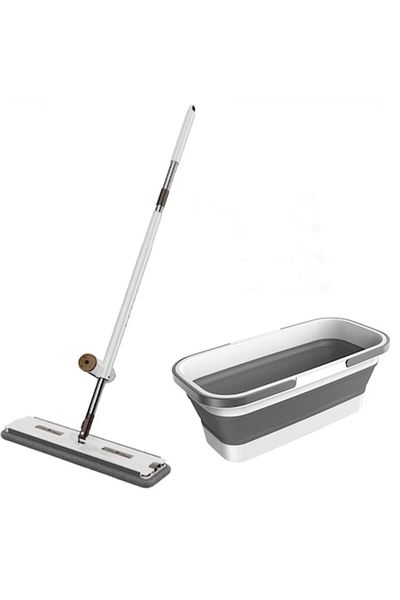 FOXMAG24 Rotating Mop Set with Foldable Bucket, Microfiber Cloth, Attached Wringer, Easy to Store and Clean,
