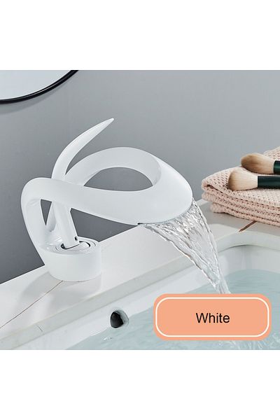 Blackswan Design Bathroom sink faucet, Blackswan, Type M215, short white model with waterfall spout, 15 cm