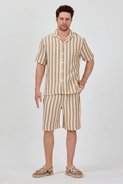 Cosplay Shirt Shorts Men's Two Piece Suit Striped