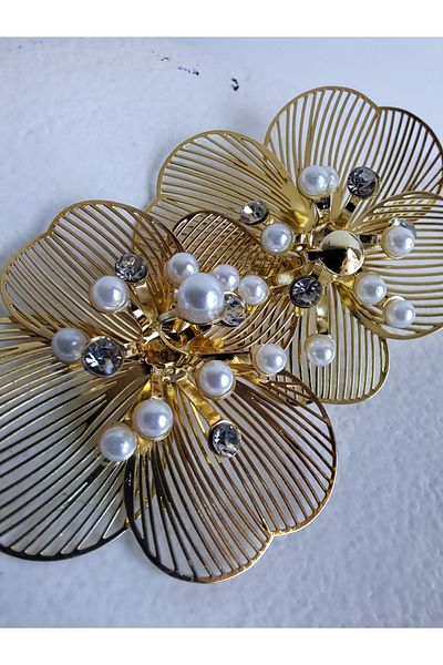 BHR AKSESUAR Gold Pearl Zircon Stone Earrings