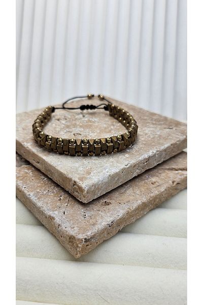 AURA Macrame Hematite Stone Bracelet 3 Wrap