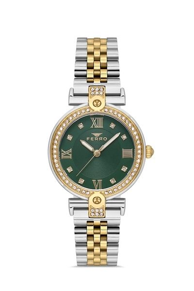 FERRO Yellow and Silver Steel Band Women's Wrist Watch Fl21390A-D6