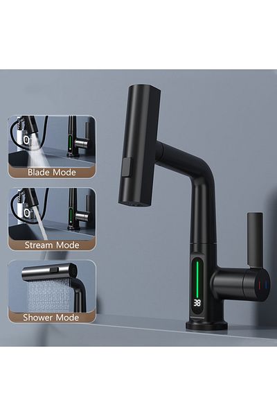 Blackswan Design Bathroom sink faucet, Blackswan, Type M324, smart, LCD display, 3 modes and waterfall shower, 23 cm