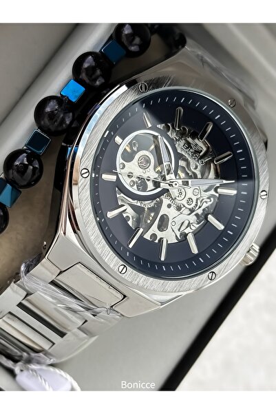 FERRO Men's Wrist Watch, Automatic (Without Battery), Silver Navy Blue Color, Steel Band, Stylish Bracelet in Box Gift