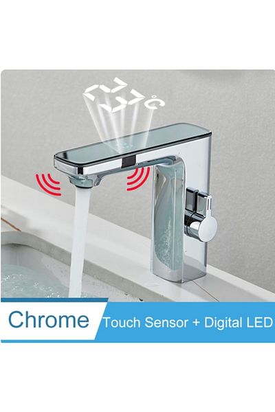 Blackswan Design Bathroom sink faucet, Blackswan, Type M224, chrome model, with LCD display and sensor, 18 cm
