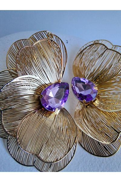 BHR AKSESUAR Purple Zircon Stone Big Earrings