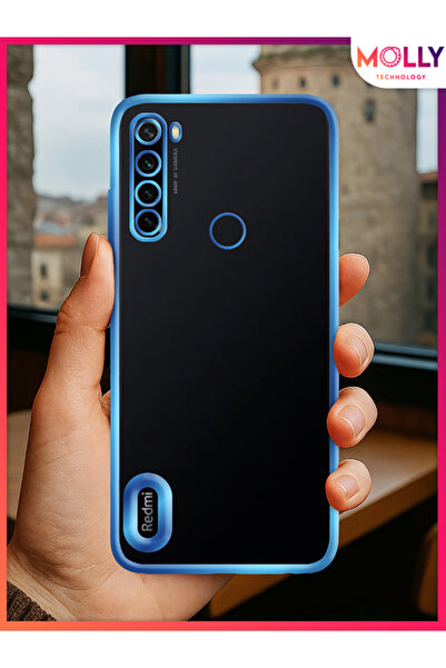 Molly Xiaomi Redmi Note 8 İçin Kenarları Metalik Mavi Lens Koruyuculu Lou Laz...