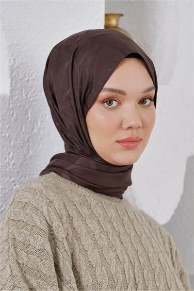 Loryan Floş Jacquard Stone Dark Brown Shawl