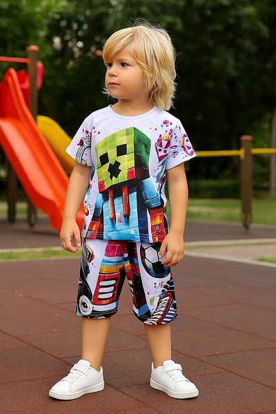 AXXAN Digital Printed Children's Shorts T-Shirt Suit Bottom Top Two-Piece Set Unisex