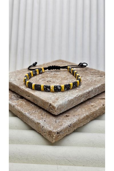 AURA Hematite Stone Natural Stone Macrame Men's Bracelet