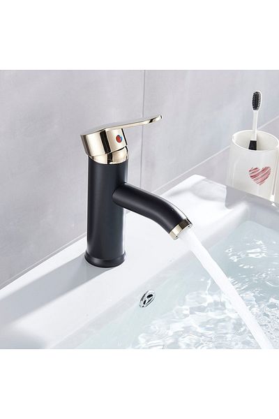 Blackswan Design Bathroom sink faucet, Blackswan, Type M96, matte black/gold model, size 17 cm