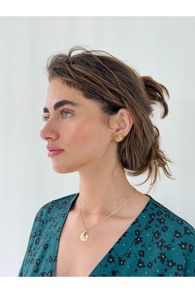 Retrobird Design Brass Retro Model Earrings Women's Dusty Rose