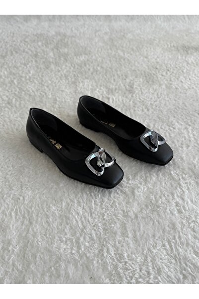 Oskar Küt Burunlu Şık Detaylı Rosa Siyah Babet