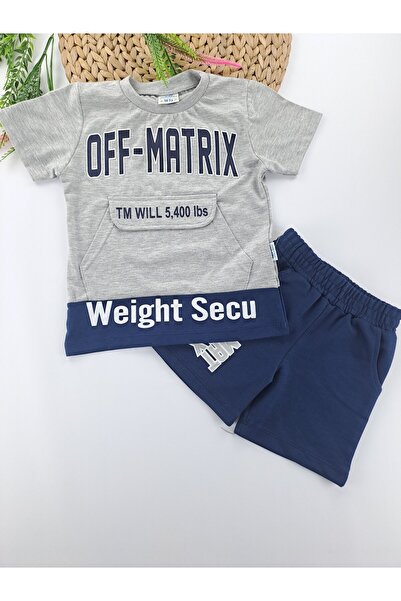 Butik Dečačke tamnoplave šortseve, siva majica, dupli set sa printom, detalja...