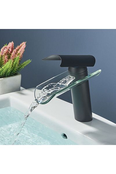 Blackswan Design Baterie chiuveta baie, Blackswan, Tip M91 cascada, model negru mat, dimensiune 18 cm