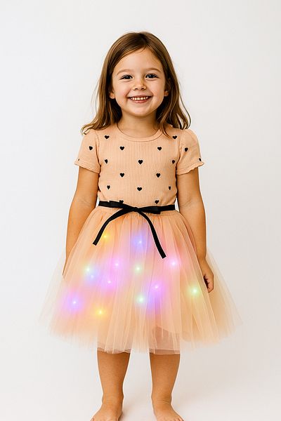Beryka Ladybug Patterned Girl's Tutu Dress with Led Lights – Lined, Fun Model