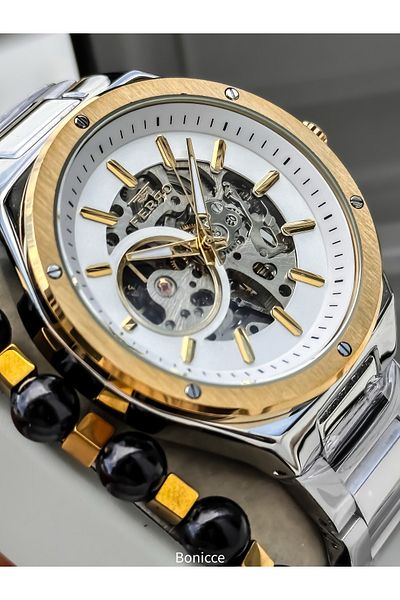 FERRO Men's Wrist Watch, Automatic (Without Battery), Silver Color, Steel Band, Stylish Bracelet in Box Gift
