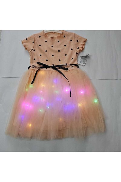 Beryka Ladybug Patterned Girl's Tutu Dress with Led Lights – Lined, Fun Model
