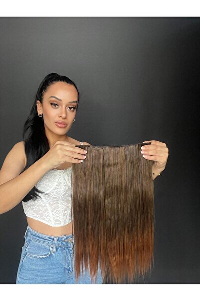 Suzan Peruk Düz kahverengi ombreli Yarımay çıtçıt saç Gerçek saç dokusunda