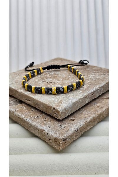 AURA Hematite Stone Natural Stone Macrame Men's Bracelet