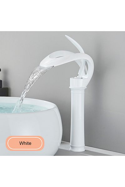 Blackswan Design Bathroom sink faucet, Blackswan, Type M220, white with waterfall spout and countertop mounting, 34 cm