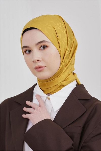 Loryan Floş Jacquard Karmen Mustard Shawl
