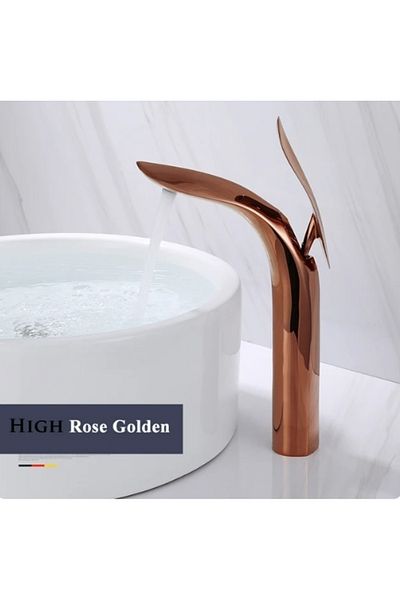 Blackswan Design Baterie chiuveta baie, Blackswan, Tip M320, model rose gold inalt, cu montare pe blat, 34.7 cm