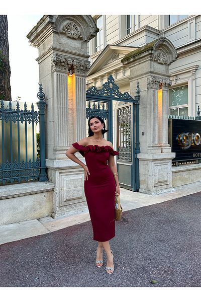 Afiş Butik Off Shoulder Midi Length Dress