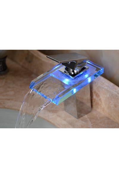 Blackswan Design Bathroom sink faucet with LED, Blackswan, Waterfall type M7, tempered glass, 12 x 15.2 cm