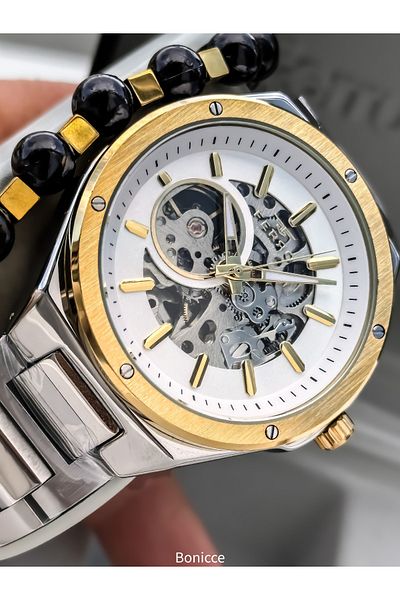 FERRO Men's Wrist Watch, Automatic (Without Battery), Silver Color, Steel Band, Stylish Bracelet in Box Gift