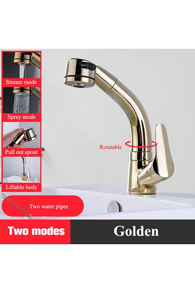 Blackswan Design Bathroom sink faucet, Blackswan, Type M177, shiny gold model, with retractable spout, 25 cm
